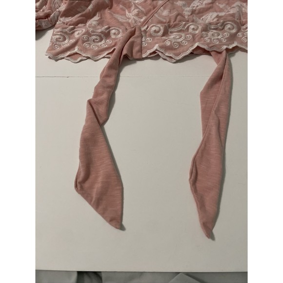 Liv Los Angeles Medium Tie Top Puff Sleeve M Pink Crop Top - Picture 5 of 10